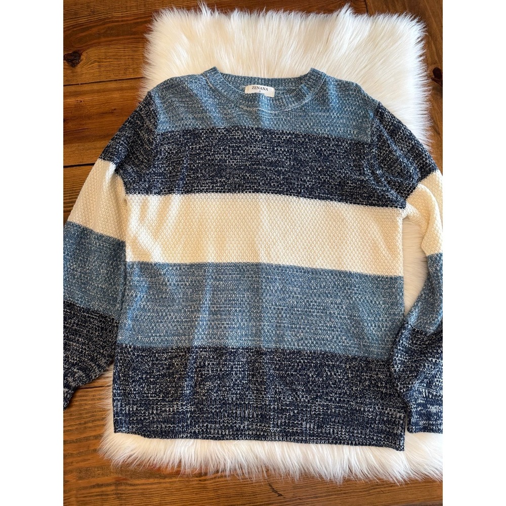 Zenana size small blue cream stripe sweater EUC